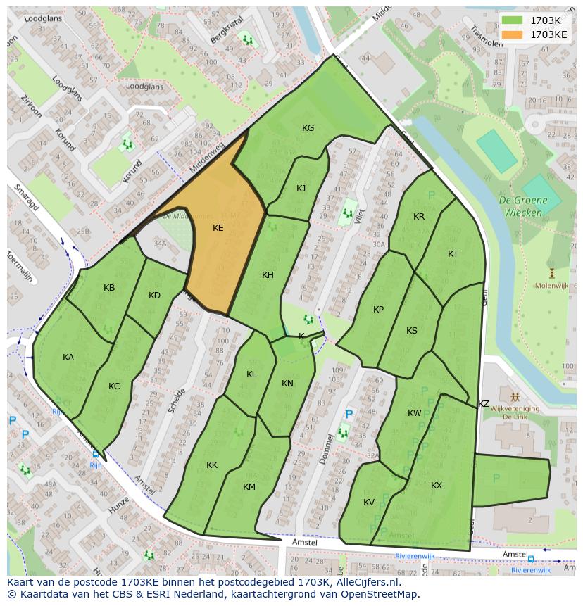 Afbeelding van het postcodegebied 1703 KE op de kaart.