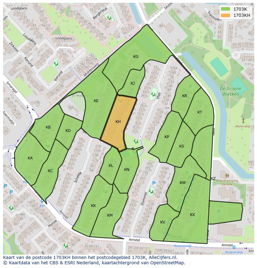 Afbeelding van het postcodegebied 1703 KH op de kaart.