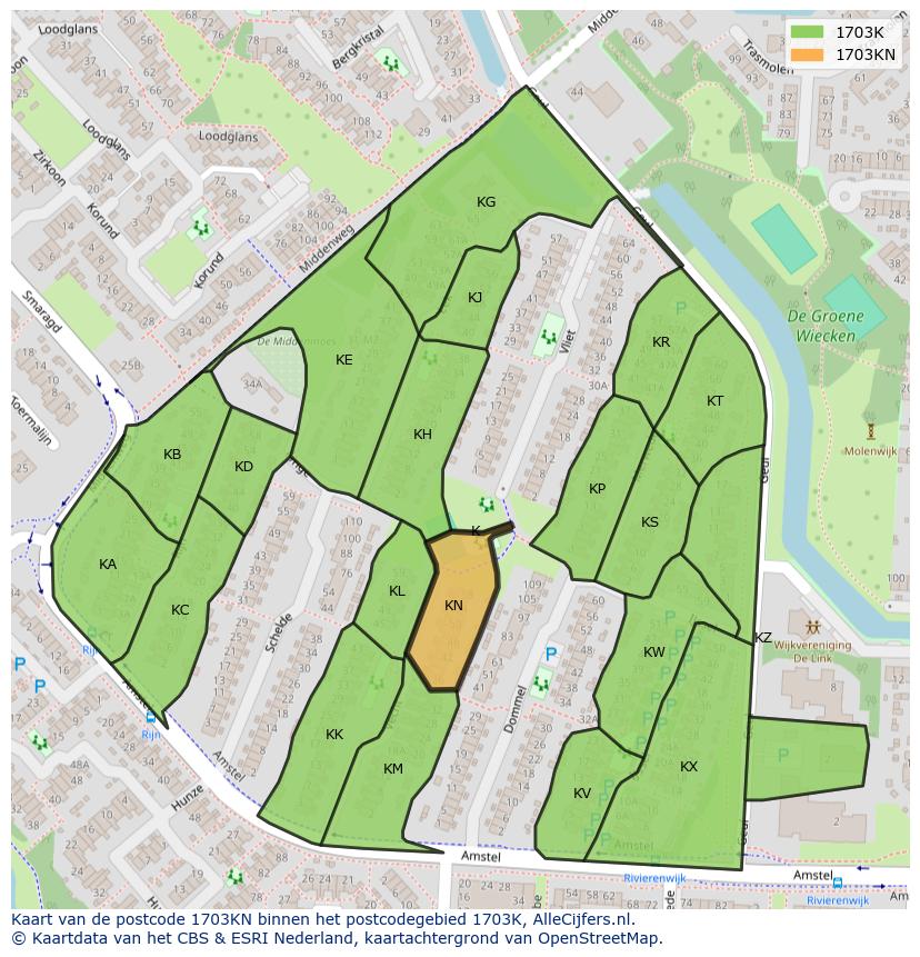 Afbeelding van het postcodegebied 1703 KN op de kaart.