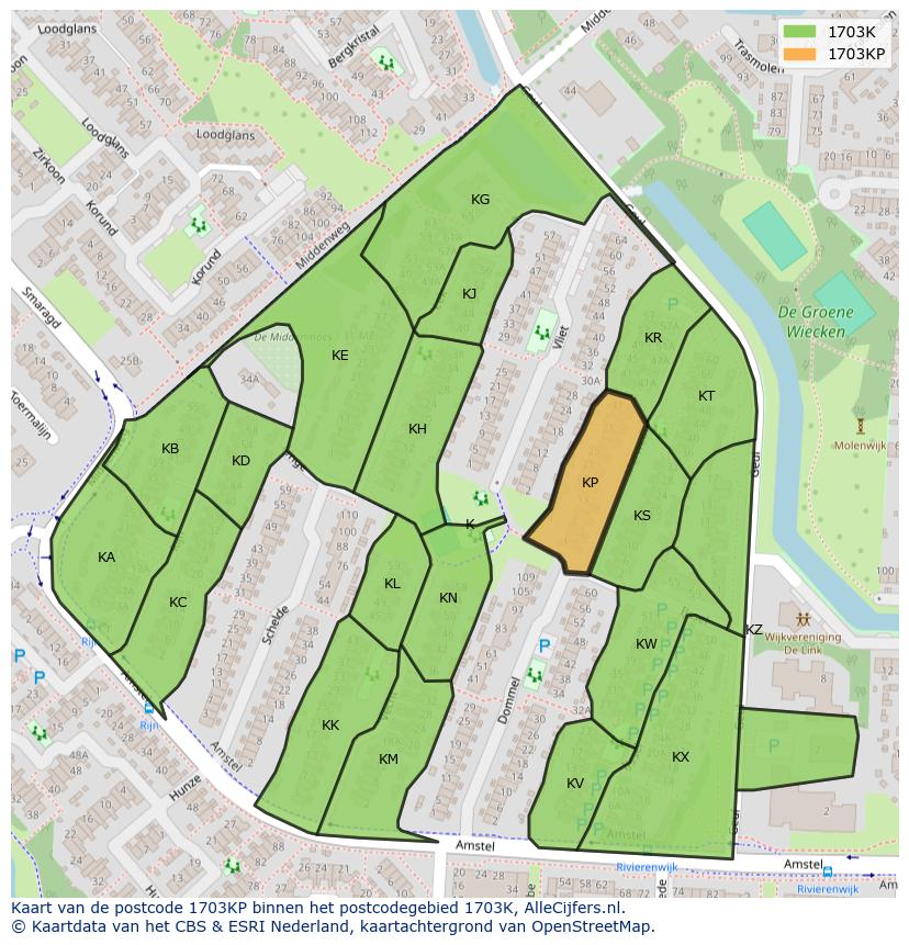 Afbeelding van het postcodegebied 1703 KP op de kaart.
