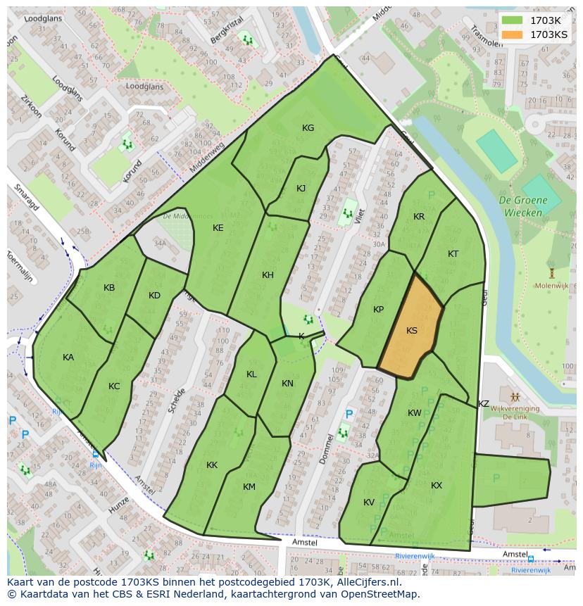Afbeelding van het postcodegebied 1703 KS op de kaart.