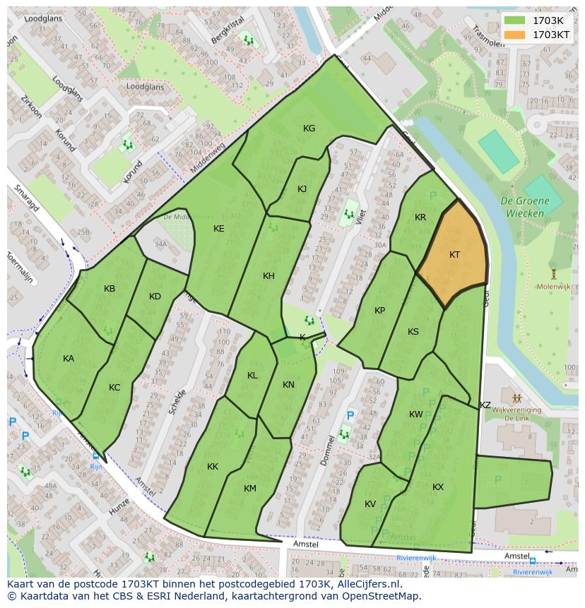 Afbeelding van het postcodegebied 1703 KT op de kaart.