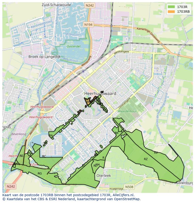 Afbeelding van het postcodegebied 1703 RB op de kaart.