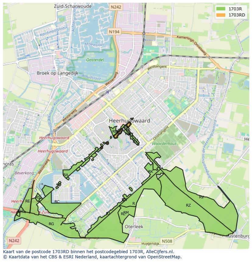 Afbeelding van het postcodegebied 1703 RD op de kaart.