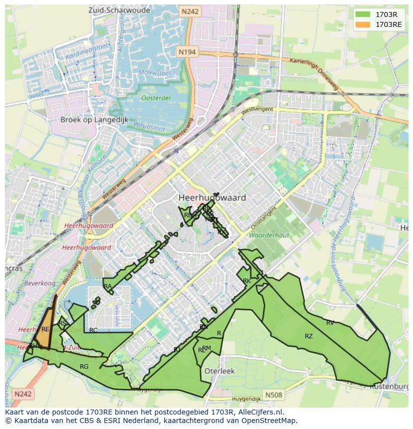 Afbeelding van het postcodegebied 1703 RE op de kaart.