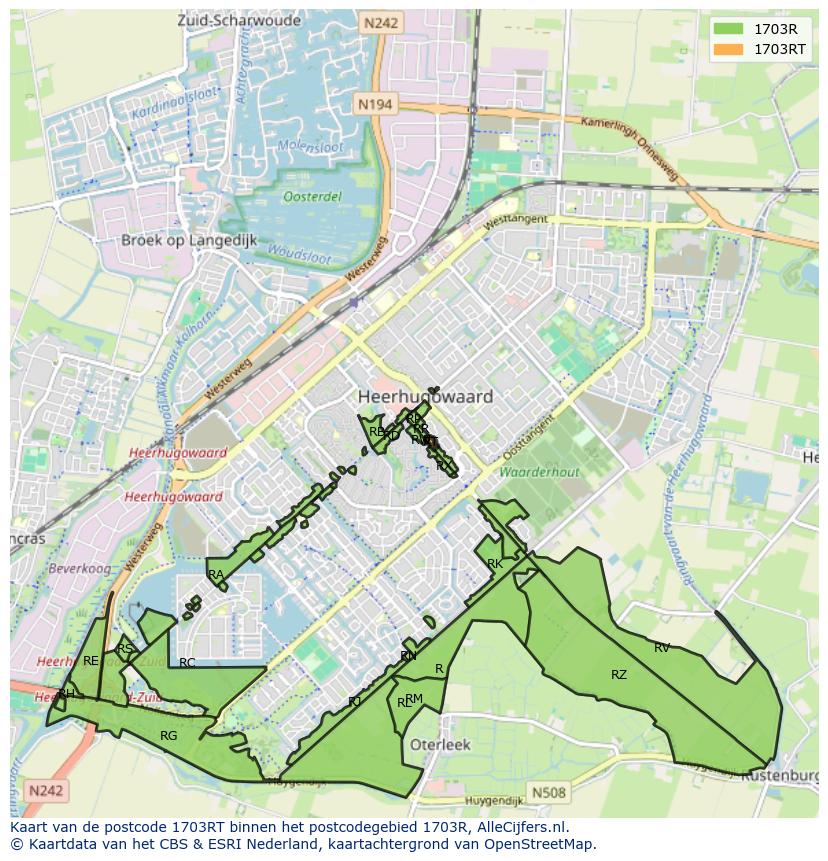 Afbeelding van het postcodegebied 1703 RT op de kaart.