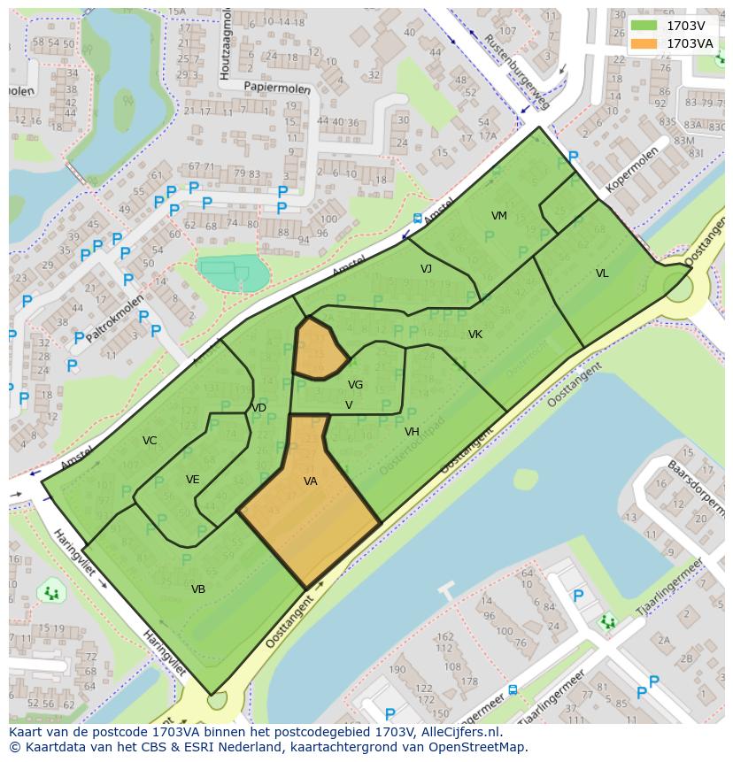 Afbeelding van het postcodegebied 1703 VA op de kaart.