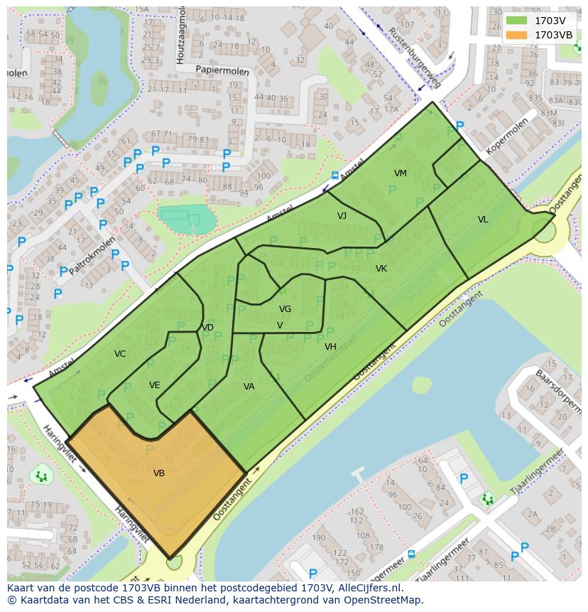 Afbeelding van het postcodegebied 1703 VB op de kaart.