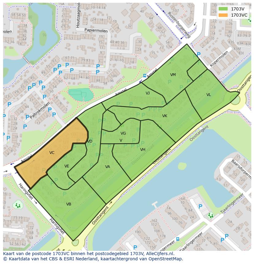 Afbeelding van het postcodegebied 1703 VC op de kaart.