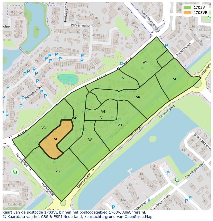 Afbeelding van het postcodegebied 1703 VE op de kaart.
