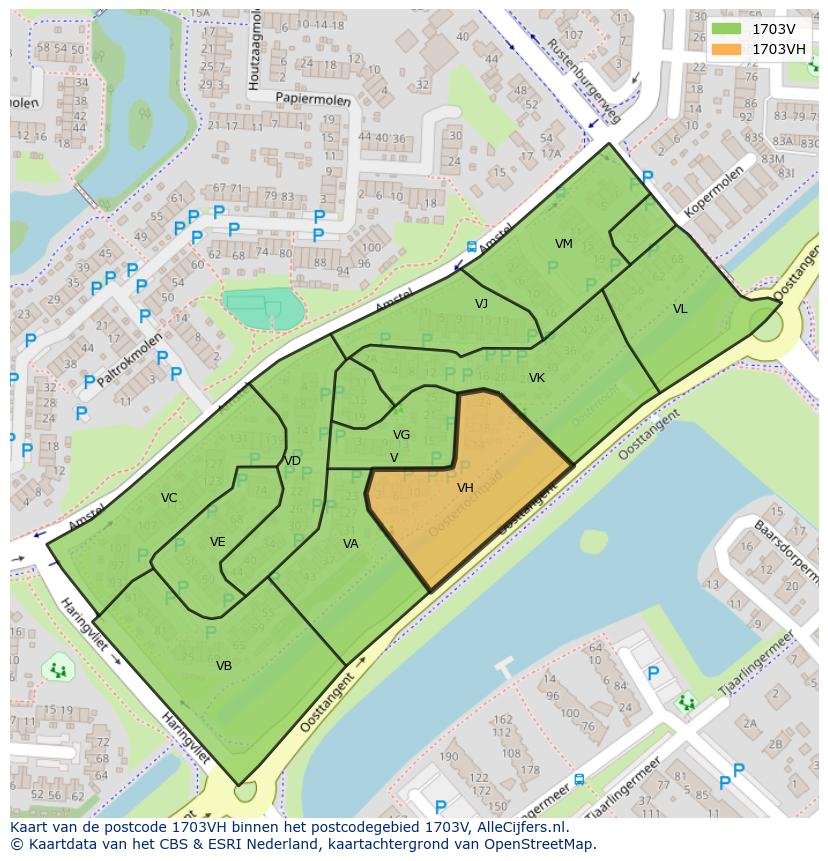 Afbeelding van het postcodegebied 1703 VH op de kaart.