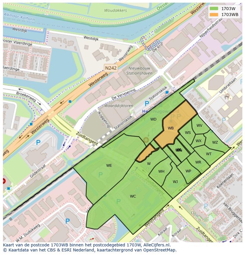 Afbeelding van het postcodegebied 1703 WB op de kaart.