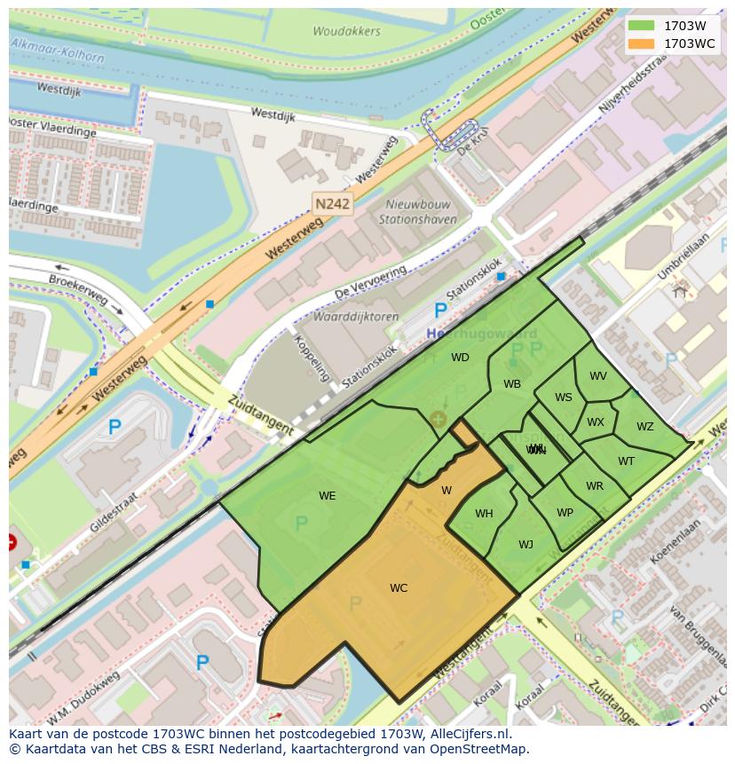 Afbeelding van het postcodegebied 1703 WC op de kaart.