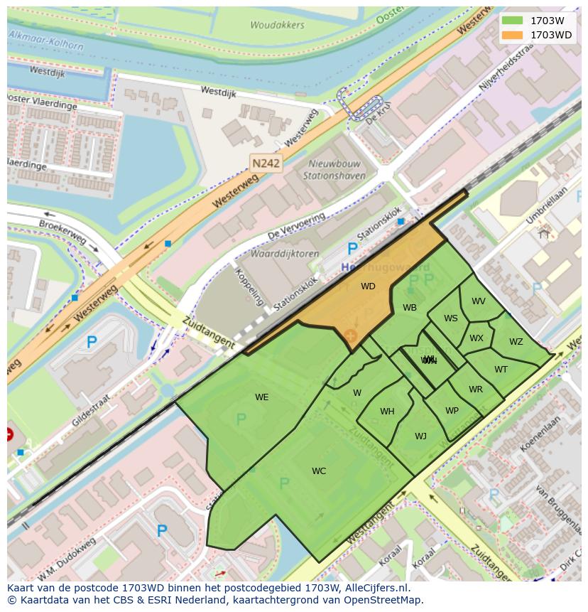 Afbeelding van het postcodegebied 1703 WD op de kaart.