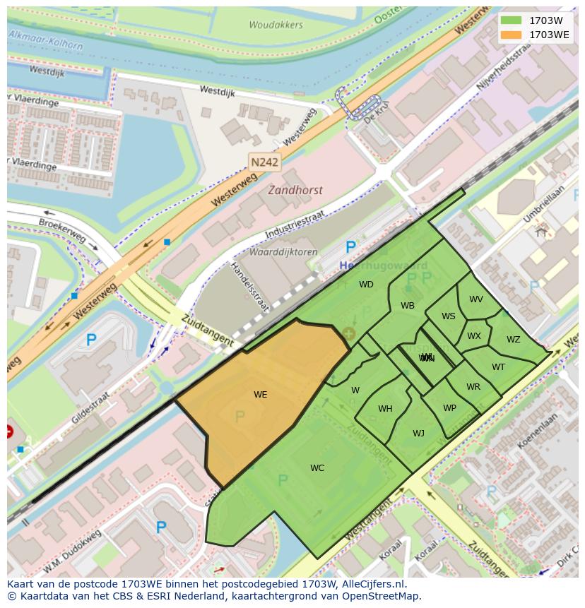Afbeelding van het postcodegebied 1703 WE op de kaart.