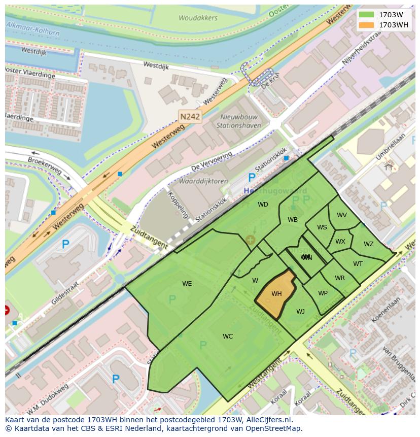 Afbeelding van het postcodegebied 1703 WH op de kaart.