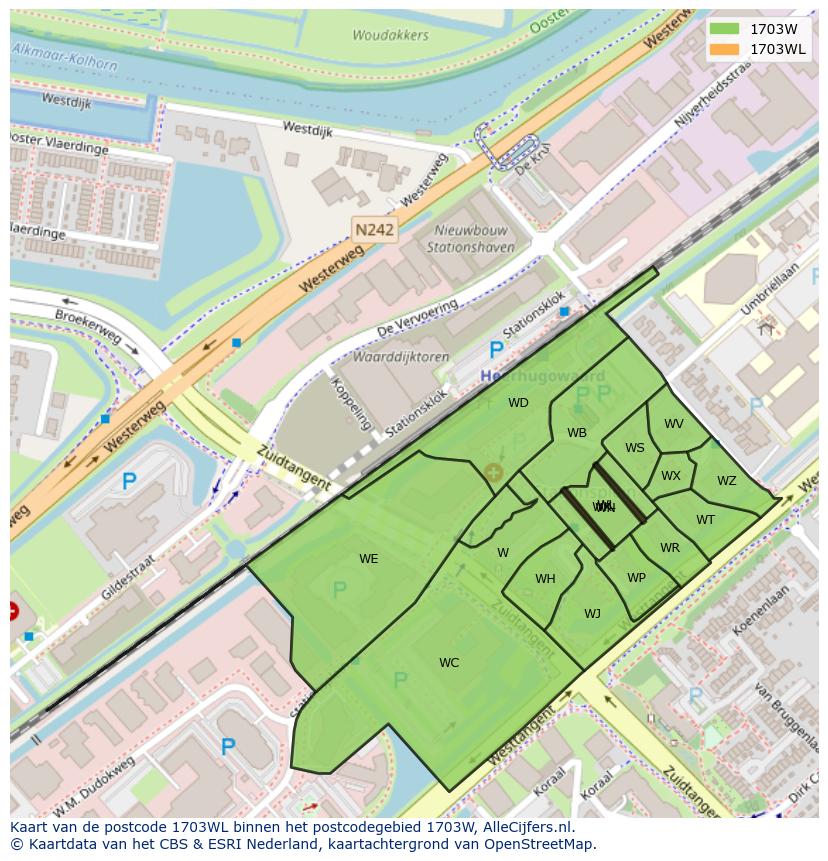 Afbeelding van het postcodegebied 1703 WL op de kaart.