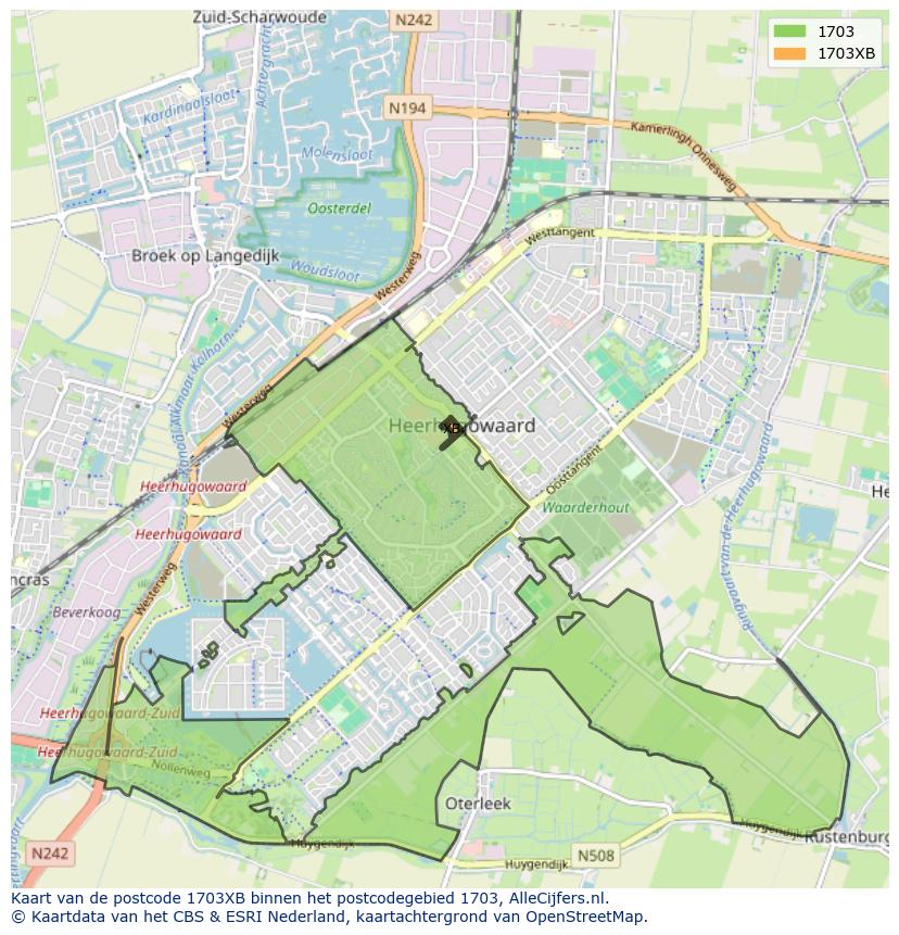 Afbeelding van het postcodegebied 1703 XB op de kaart.