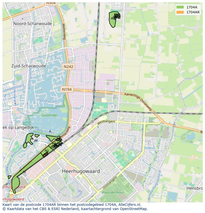 Afbeelding van het postcodegebied 1704 AR op de kaart.