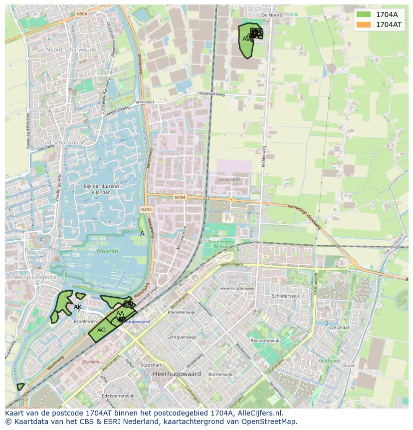 Afbeelding van het postcodegebied 1704 AT op de kaart.