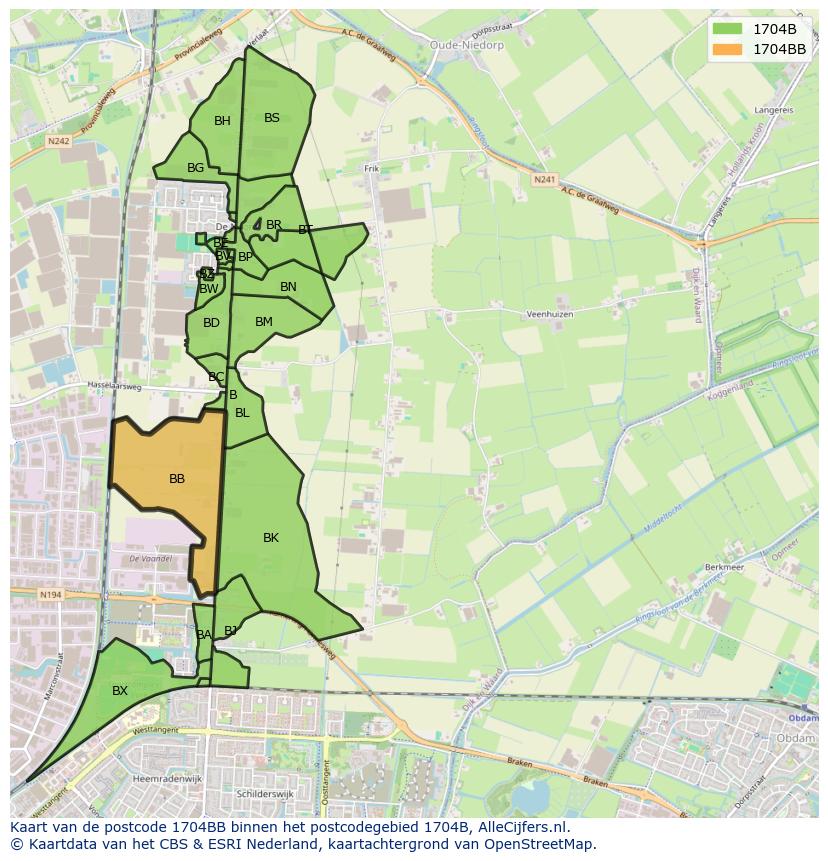 Afbeelding van het postcodegebied 1704 BB op de kaart.