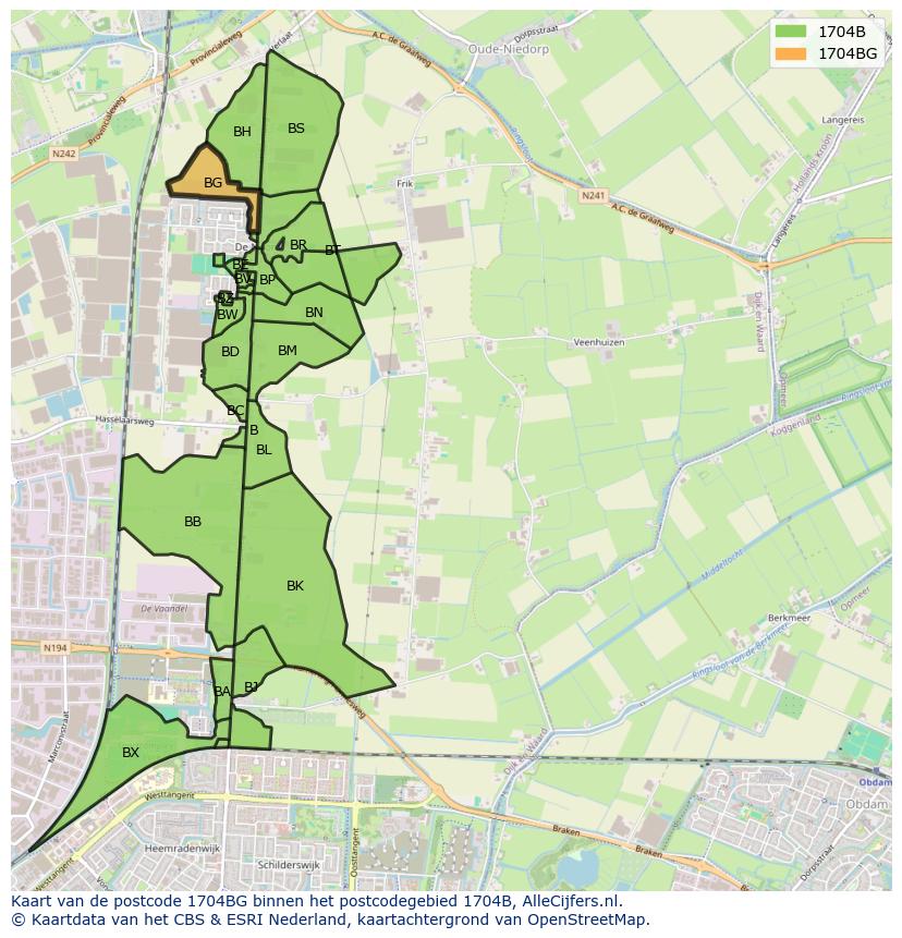 Afbeelding van het postcodegebied 1704 BG op de kaart.