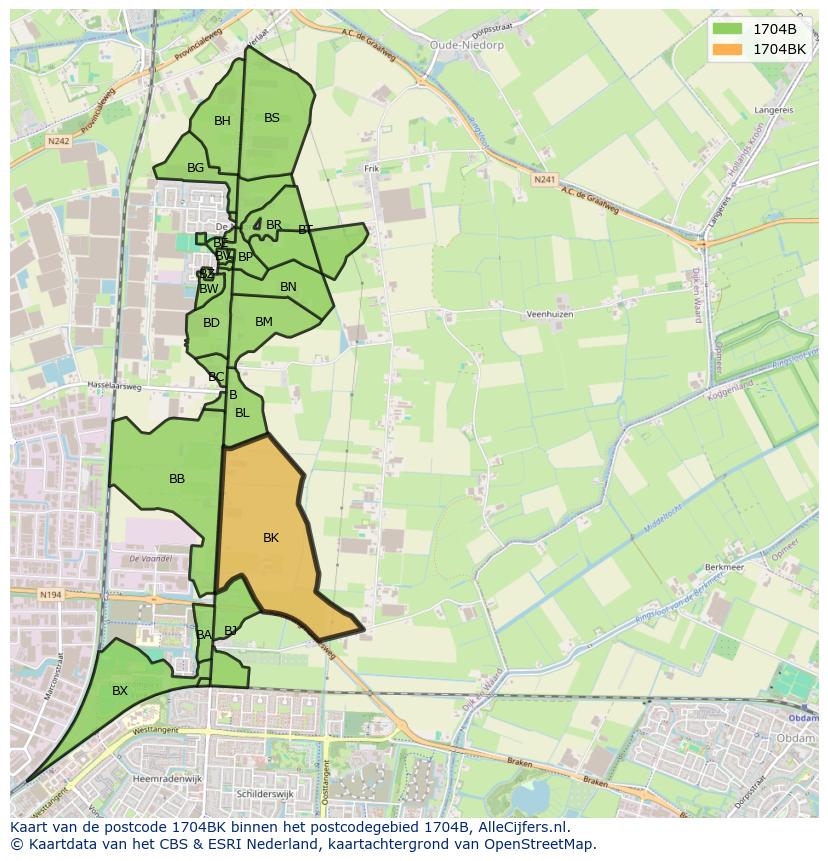 Afbeelding van het postcodegebied 1704 BK op de kaart.