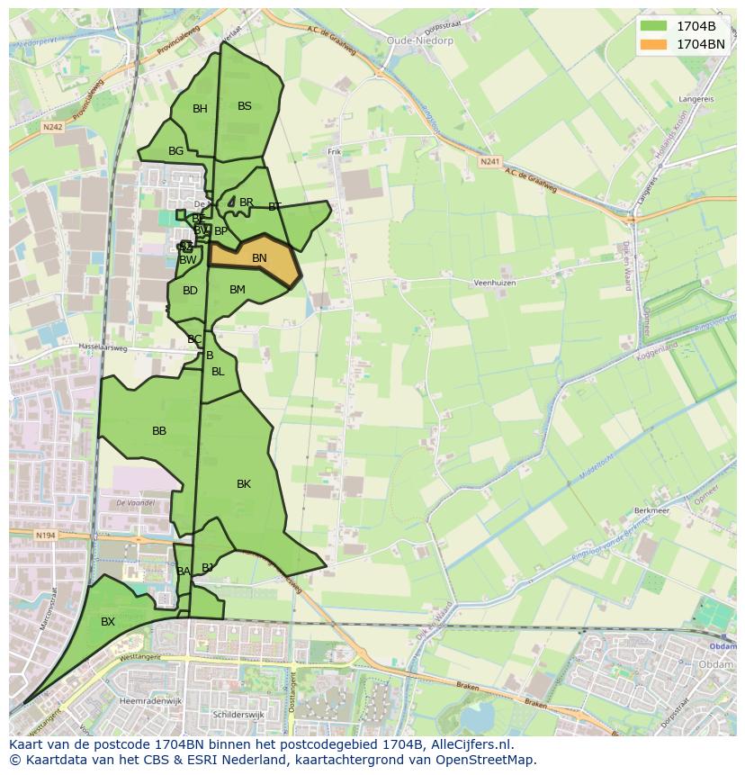 Afbeelding van het postcodegebied 1704 BN op de kaart.