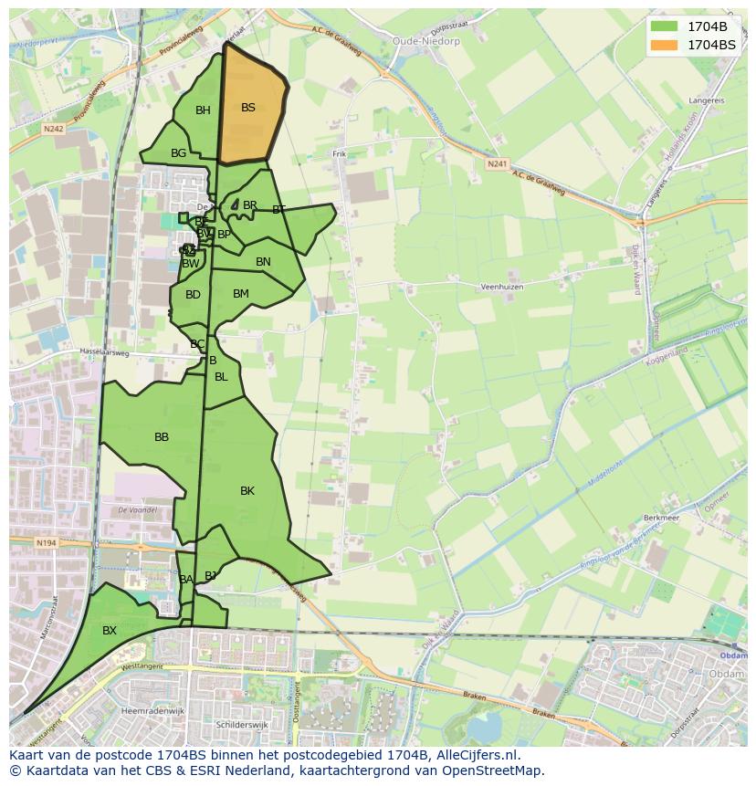 Afbeelding van het postcodegebied 1704 BS op de kaart.