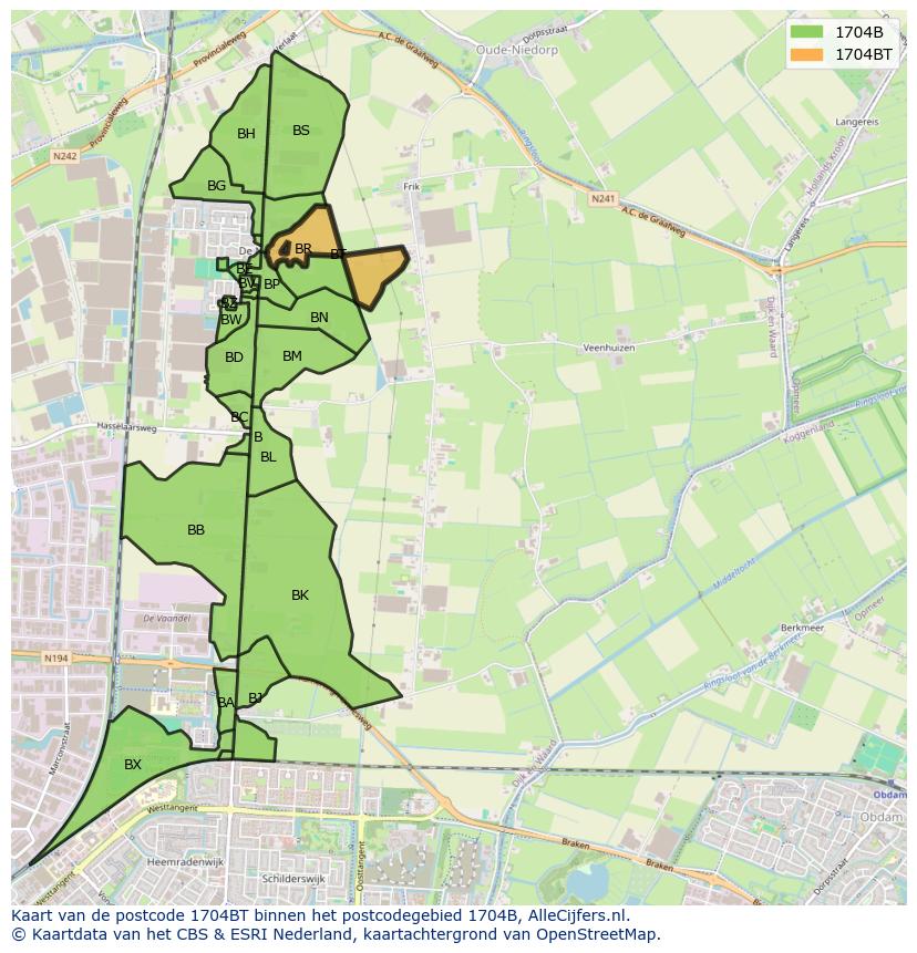 Afbeelding van het postcodegebied 1704 BT op de kaart.