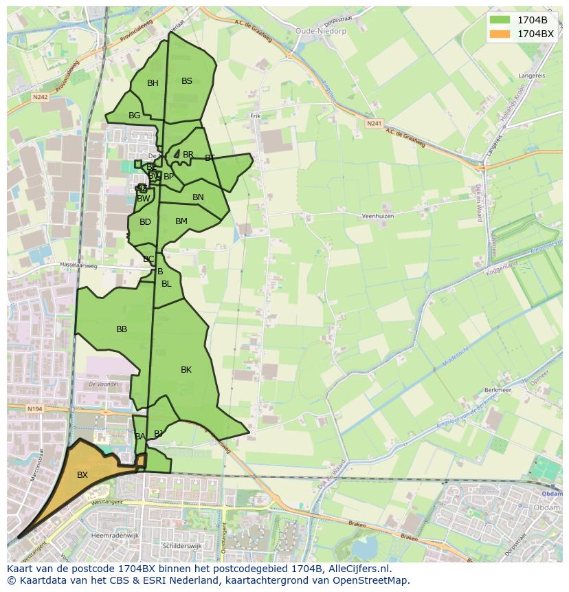 Afbeelding van het postcodegebied 1704 BX op de kaart.