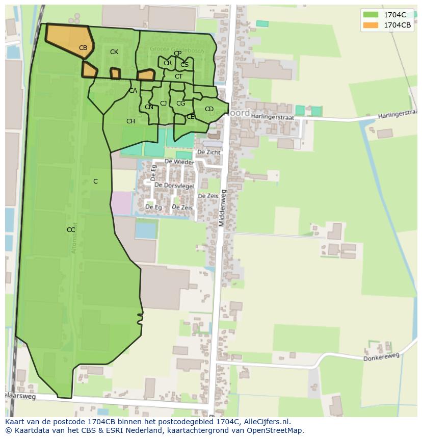 Afbeelding van het postcodegebied 1704 CB op de kaart.
