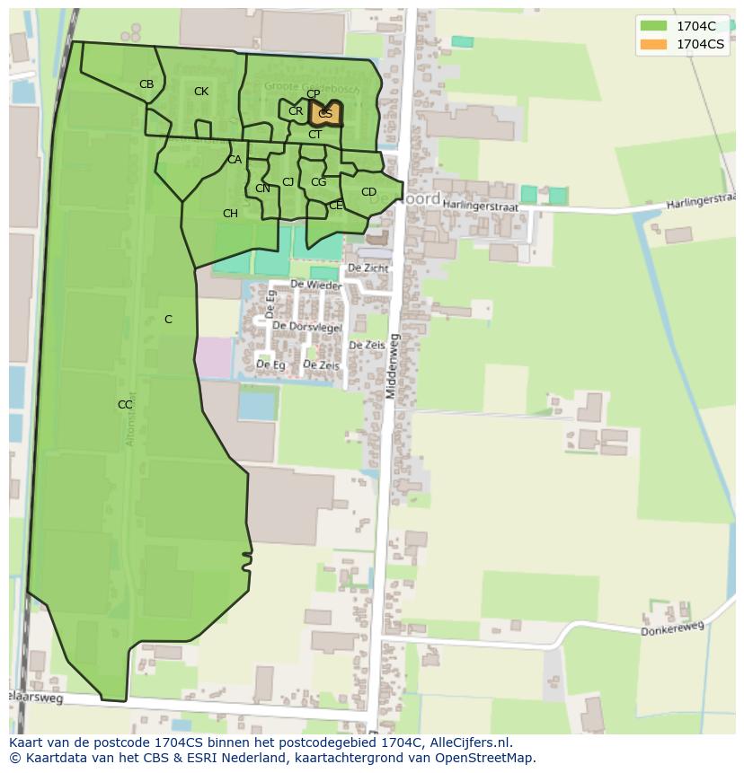 Afbeelding van het postcodegebied 1704 CS op de kaart.