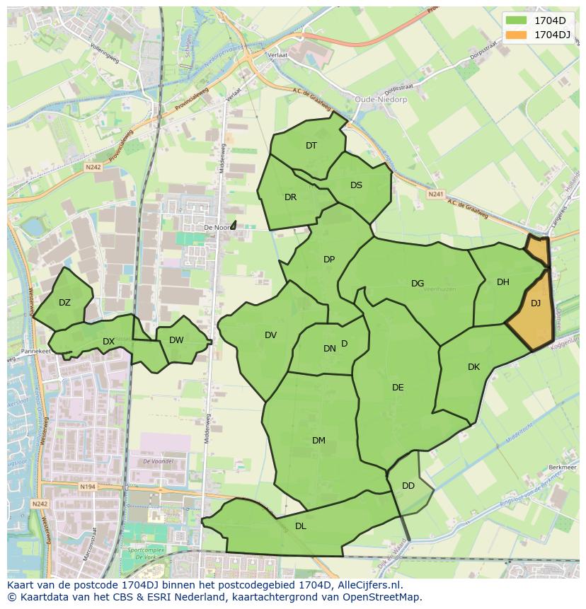 Afbeelding van het postcodegebied 1704 DJ op de kaart.