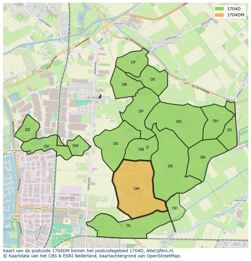 Afbeelding van het postcodegebied 1704 DM op de kaart.