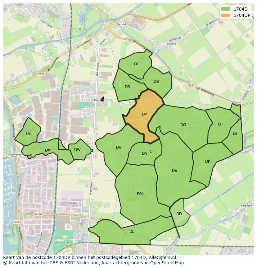 Afbeelding van het postcodegebied 1704 DP op de kaart.