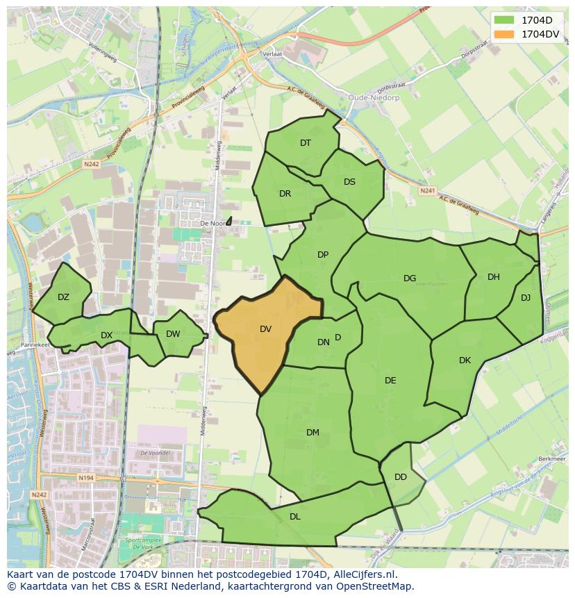 Afbeelding van het postcodegebied 1704 DV op de kaart.