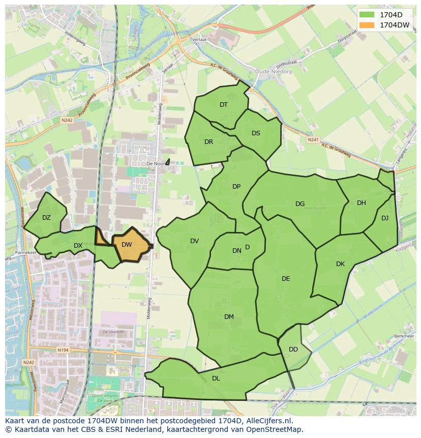 Afbeelding van het postcodegebied 1704 DW op de kaart.