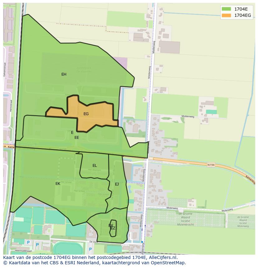 Afbeelding van het postcodegebied 1704 EG op de kaart.