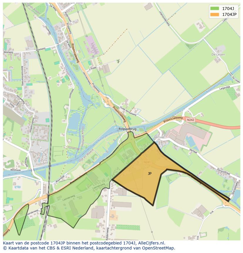 Afbeelding van het postcodegebied 1704 JP op de kaart.