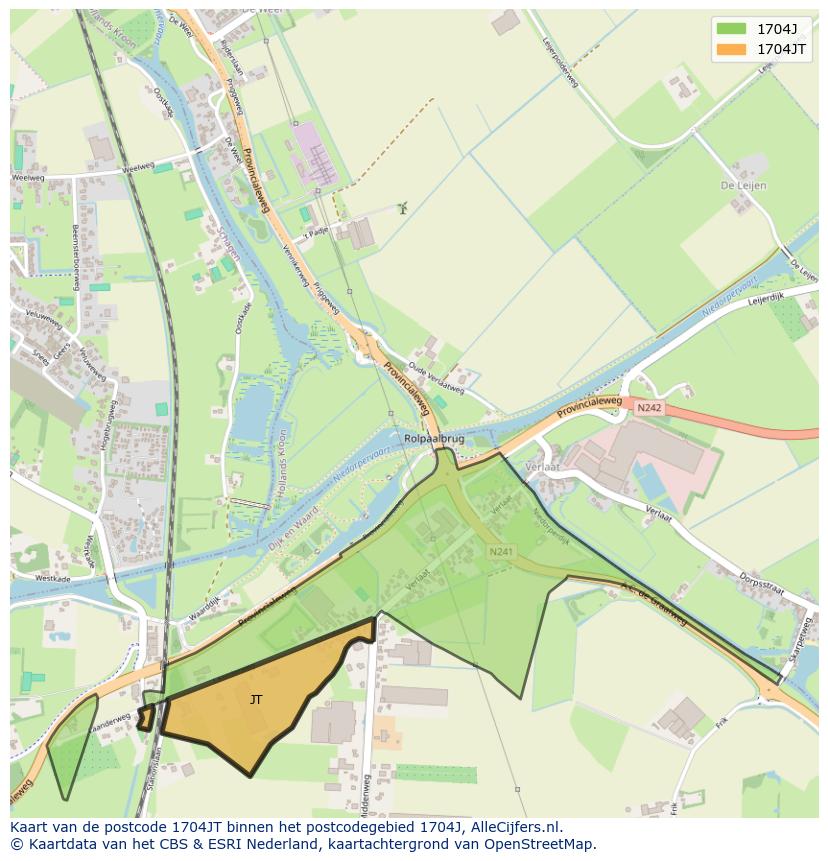 Afbeelding van het postcodegebied 1704 JT op de kaart.