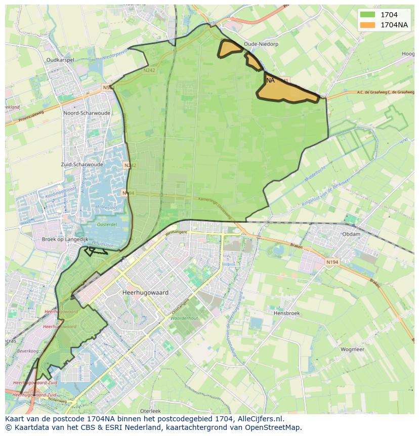 Afbeelding van het postcodegebied 1704 NA op de kaart.