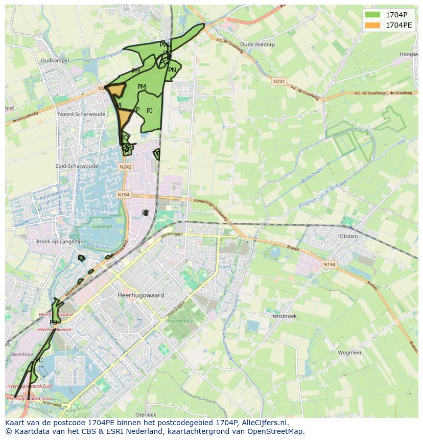 Afbeelding van het postcodegebied 1704 PE op de kaart.