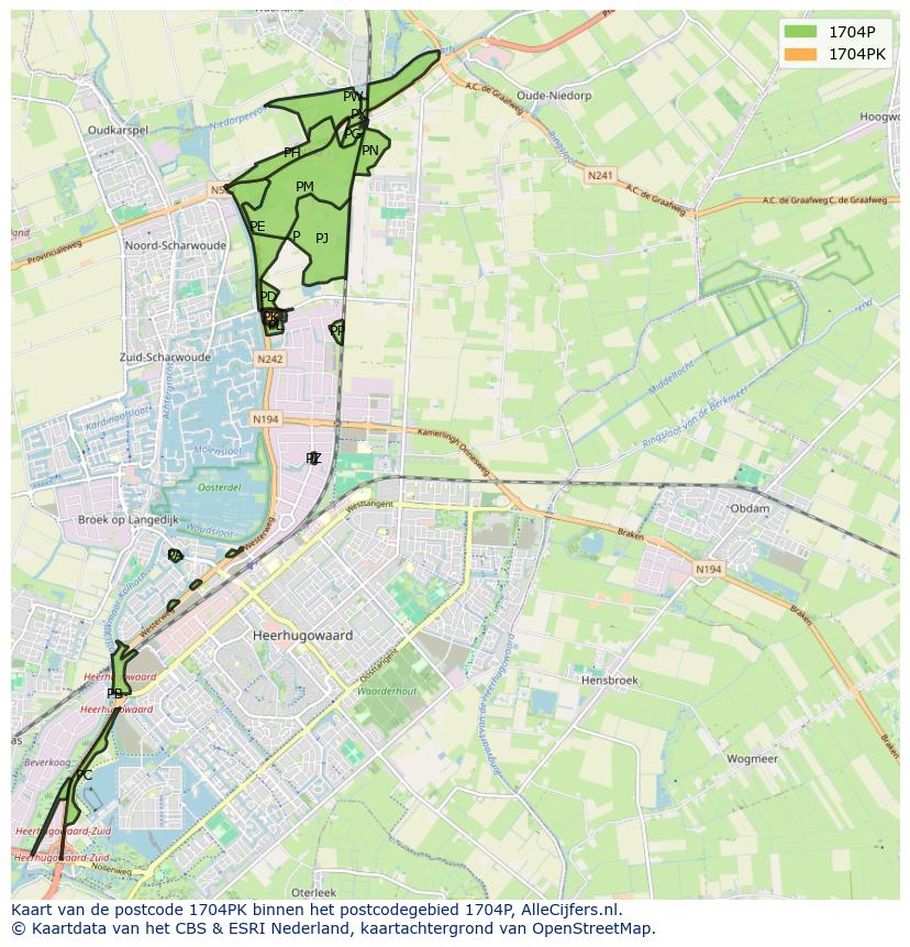 Afbeelding van het postcodegebied 1704 PK op de kaart.