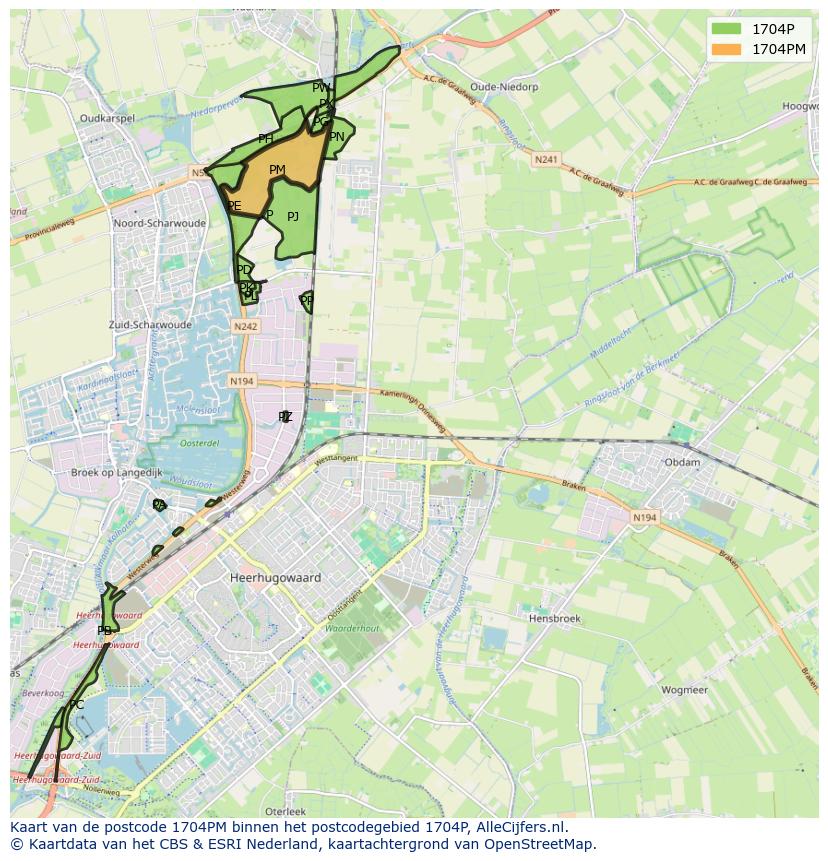 Afbeelding van het postcodegebied 1704 PM op de kaart.