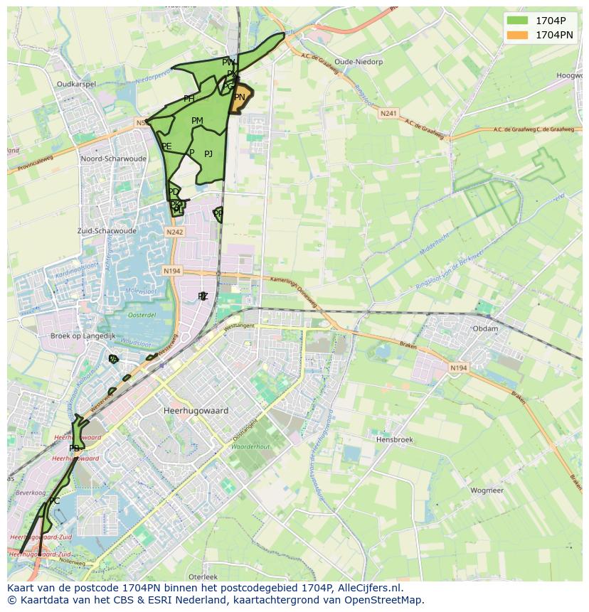 Afbeelding van het postcodegebied 1704 PN op de kaart.