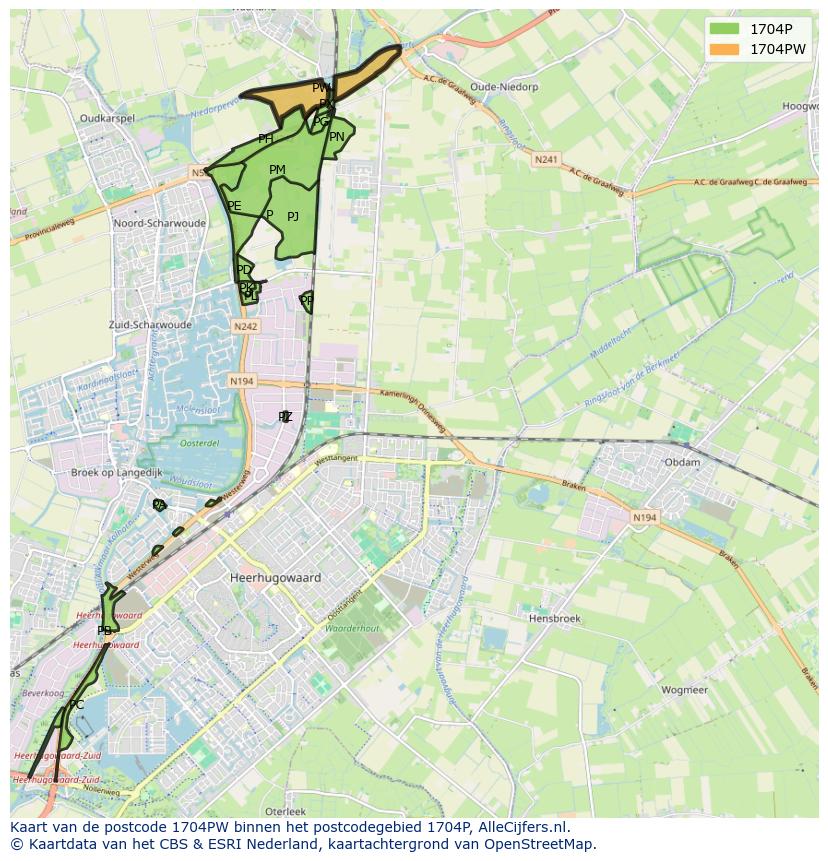 Afbeelding van het postcodegebied 1704 PW op de kaart.