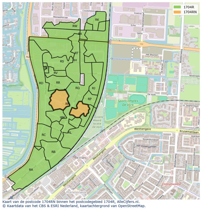 Afbeelding van het postcodegebied 1704 RN op de kaart.