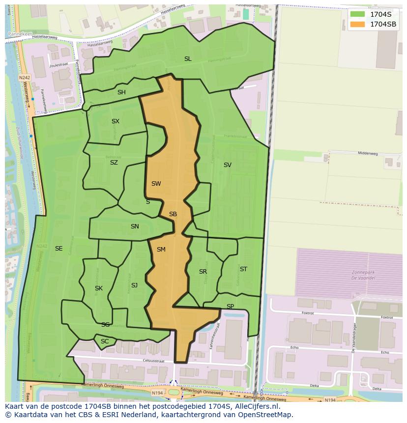 Afbeelding van het postcodegebied 1704 SB op de kaart.
