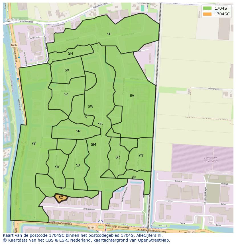 Afbeelding van het postcodegebied 1704 SC op de kaart.